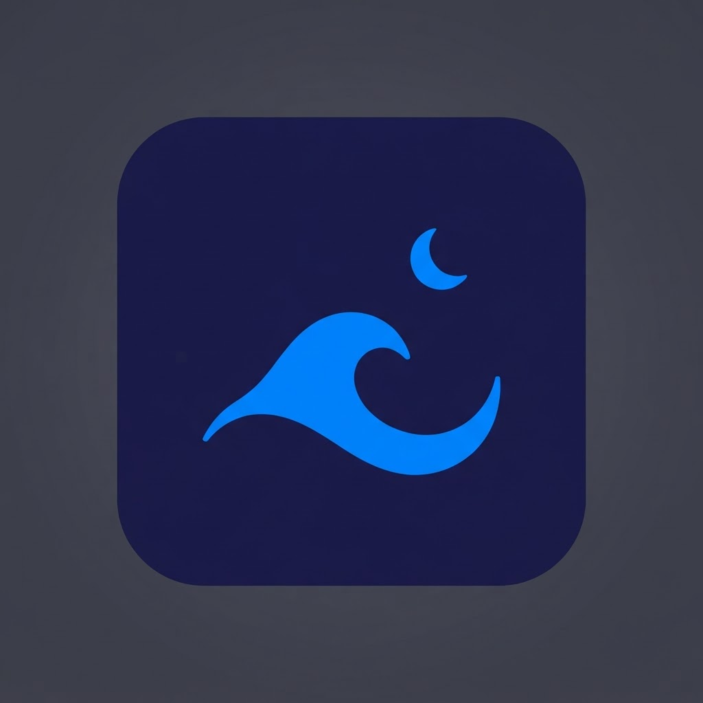 Tideline app icon: a blue tide wave with a crescent moon